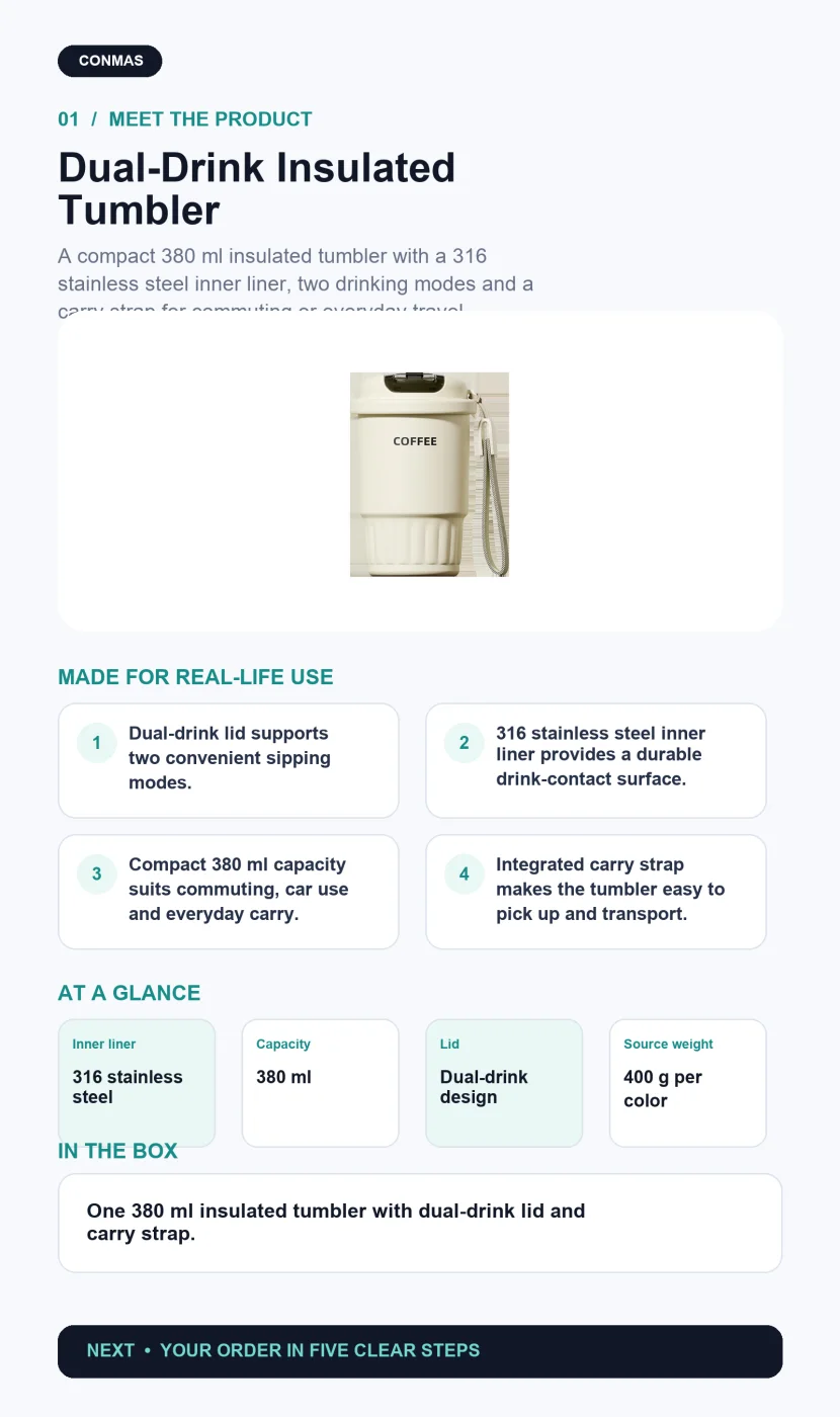 316 Stainless Steel Dual-Drink Insulated Coffee Tumbler product overview and key specifications