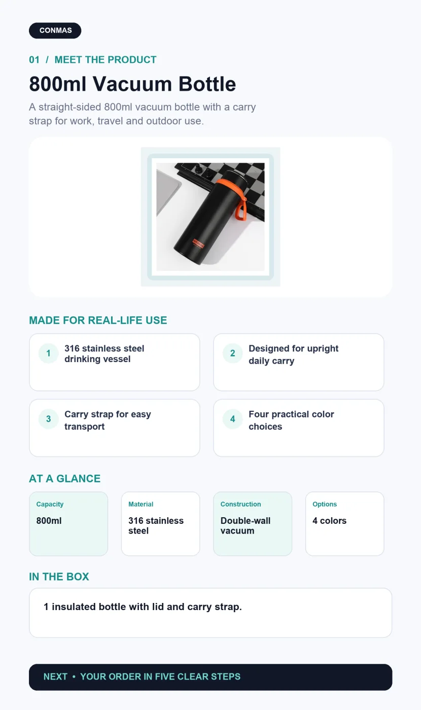 800ml vacuum bottle product overview