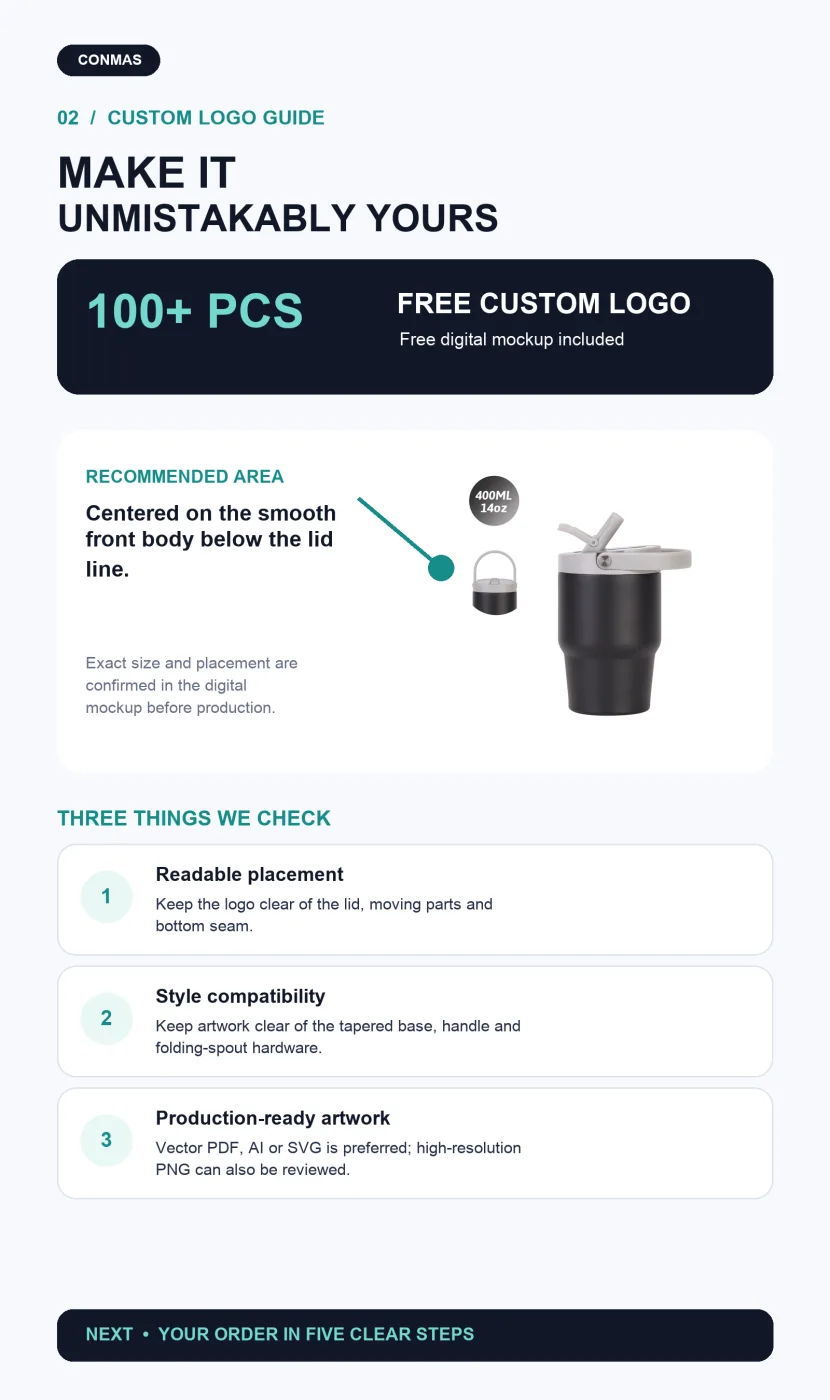 Custom 14oz Folding-Spout Stainless Steel Insulated Car Tumbler custom logo guide