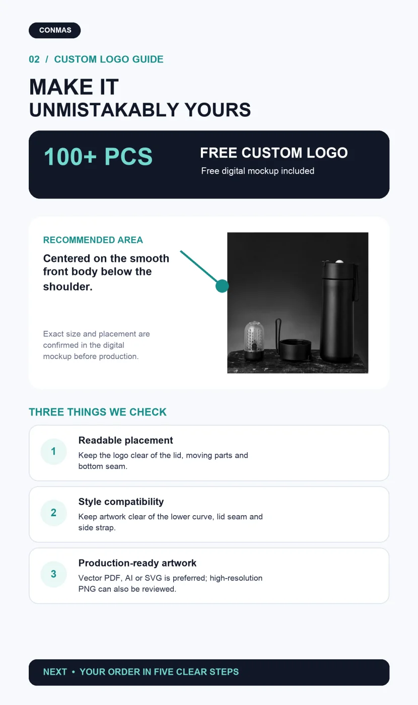 Custom 316 Stainless Steel Magnetic Tea Bottle, 540ml / 740ml custom logo guide