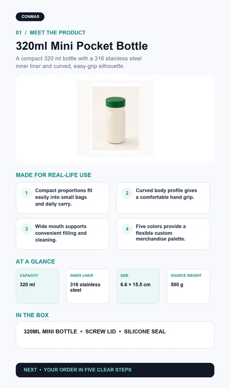 Custom 320ml 316 Stainless Steel Mini Pocket Insulated Bottle product overview and key specifications