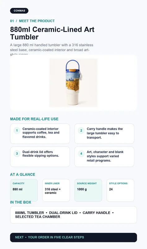 Custom 880ml 316 Stainless Steel Ceramic-Lined Art Tumbler product overview and key specifications