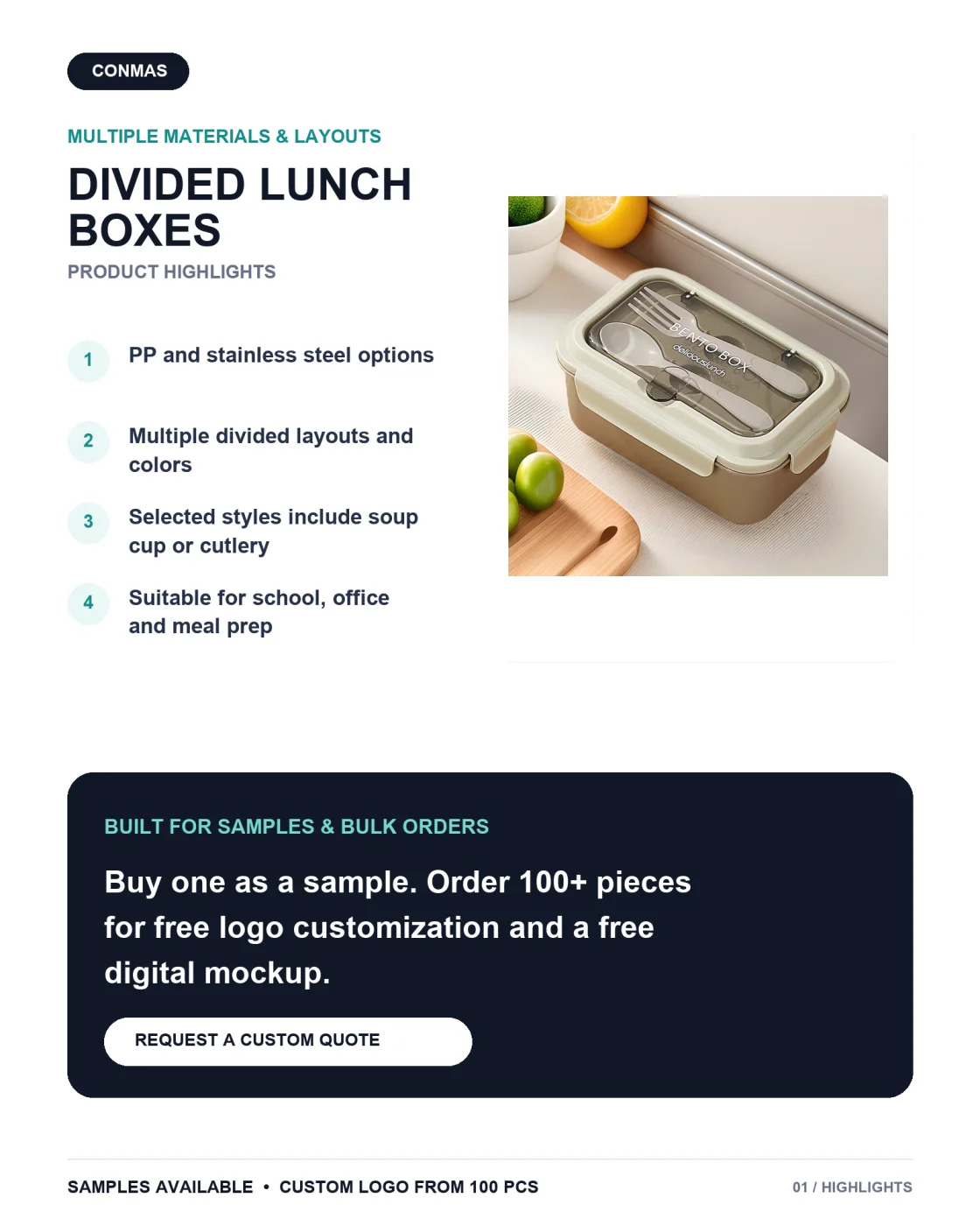 PP and stainless steel divided lunch box highlights