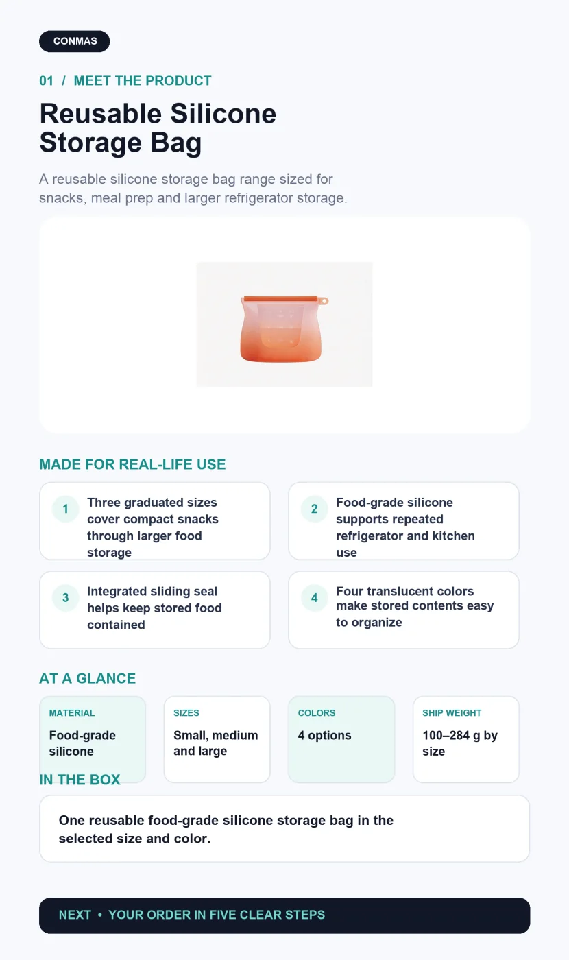 Reusable Food-Grade Silicone Storage Bag product overview and key specifications