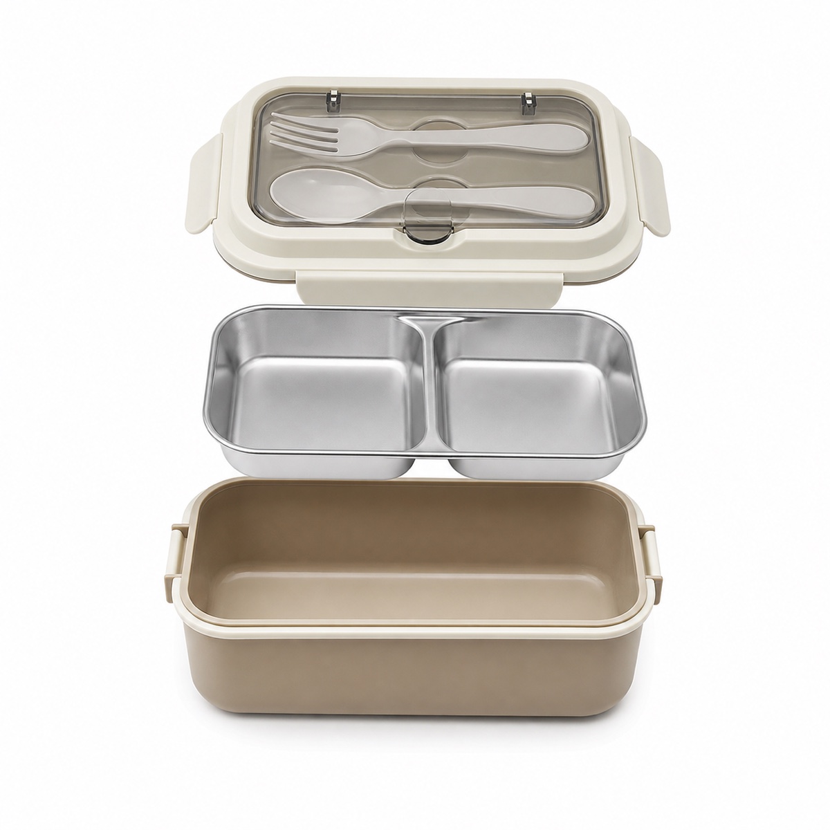 Custom Logo PP and Stainless Steel Divided Lunch Box